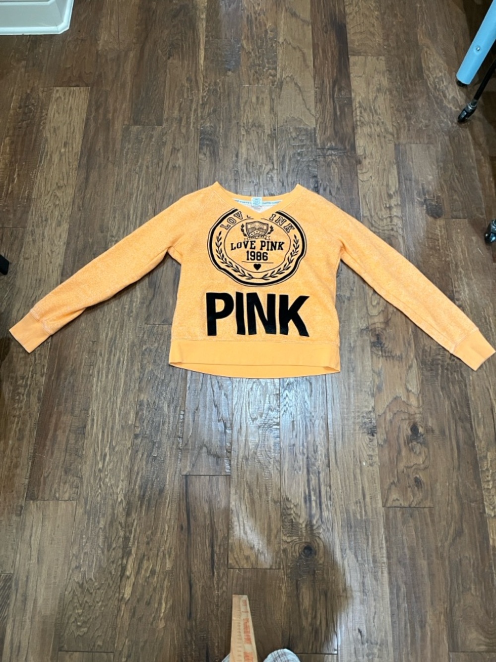 Victoria's Secret PINK Orange Crewneck Sweatshirt with Black Logo